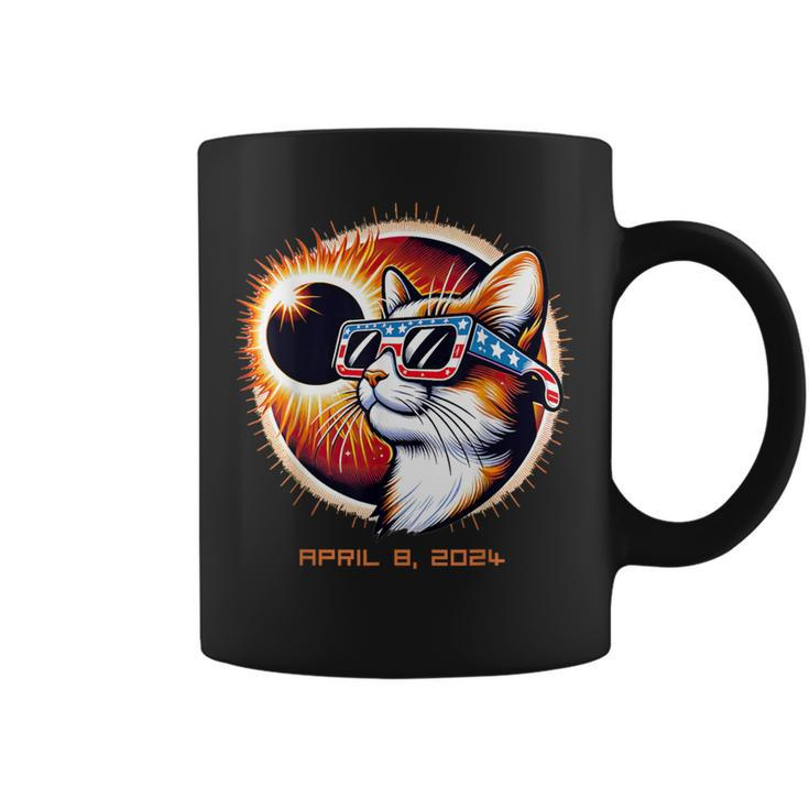 2024 Eclipse Patriotic Cat Usa Flag Sunglasses & Solar Event Coffee Mug