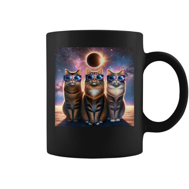 2024 Solar Eclipse Three Cats Wearing Glasses Totality Coffee Mug