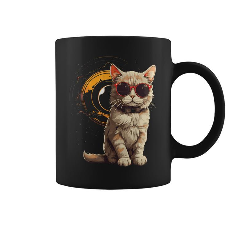 2024 Total Solar Eclipse Cat Wearing Solar Eclipse Glasses Coffee Mug