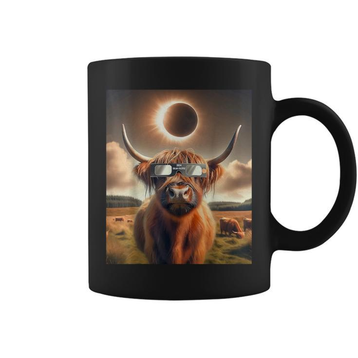 2024 Total Solar Eclipse Highland Cow Wearing Sunglasses Coffee Mug