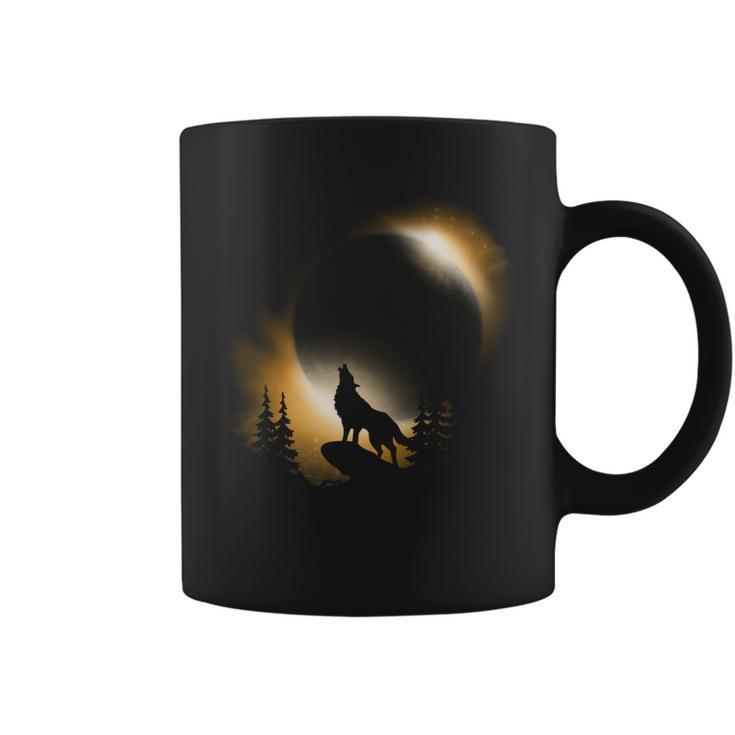 2024 Total Solar Eclipse Wolf Moon And Sun Coffee Mug