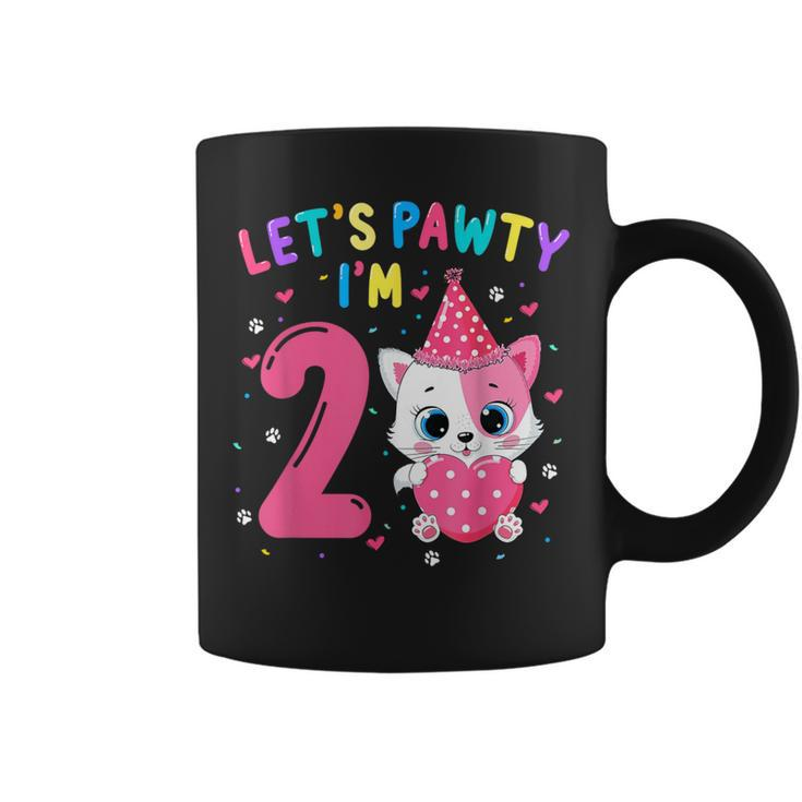 2Nd Birthday Girl Cat Kitten Let's Pawty I'm 2 Year Old Coffee Mug