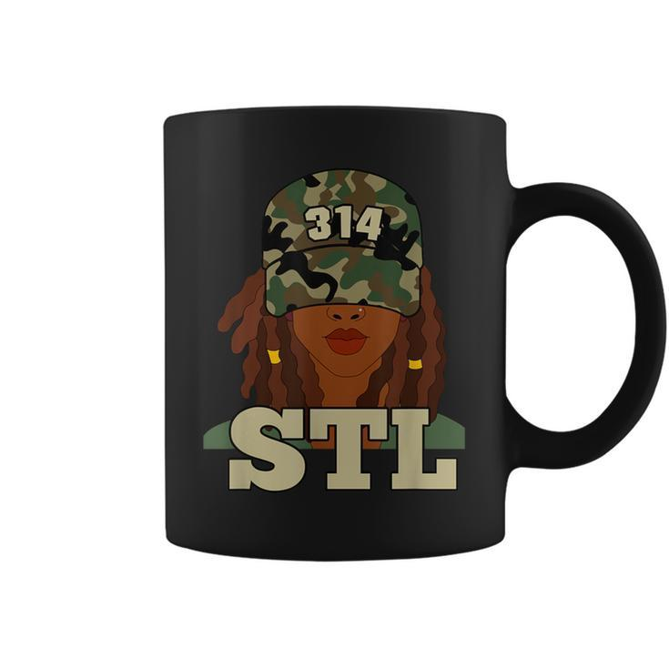314 Stl St Louis Black Woman Locs Camo Coffee Mug