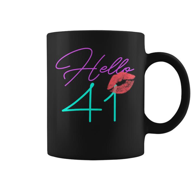 41St Birthday Hello 41 Kiss Purple Bday Women Coffee Mug