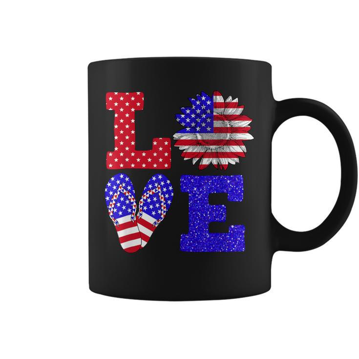 4Th Of July Love Sunflower Flip Flops American Flag Coffee Mug