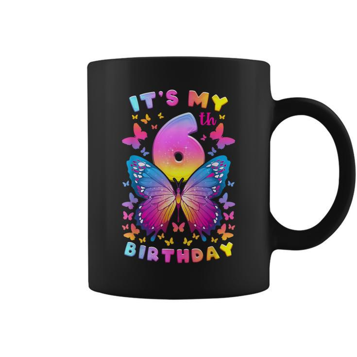6Th Birthday Girl 6 Years Butterfly Number 6 Coffee Mug