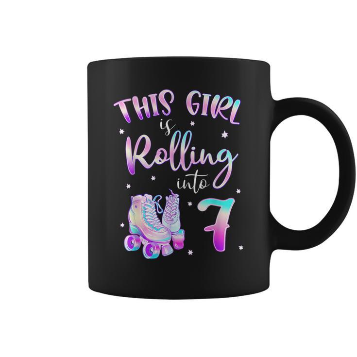 7Th Bday Rolling Into 7 Birthday Girl Roller Skate Party Coffee Mug