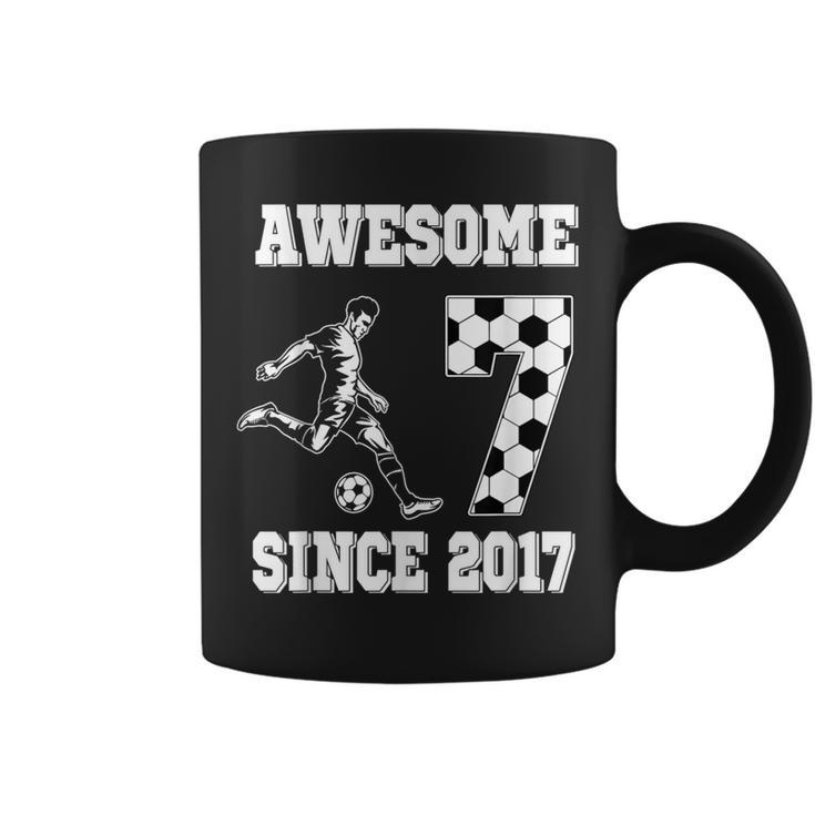 7Th Birthday Boy Awesome Since 2017 Soccer 7 Years Old Coffee Mug