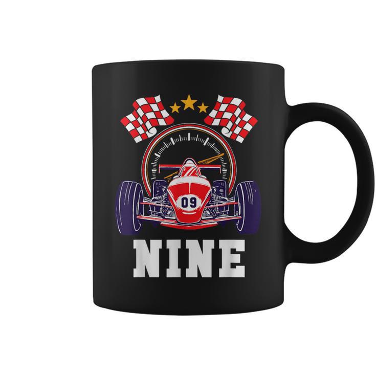 9Th Birthday Boy Race Car Flag 9 Years Old Racing Driver Kid Coffee Mug