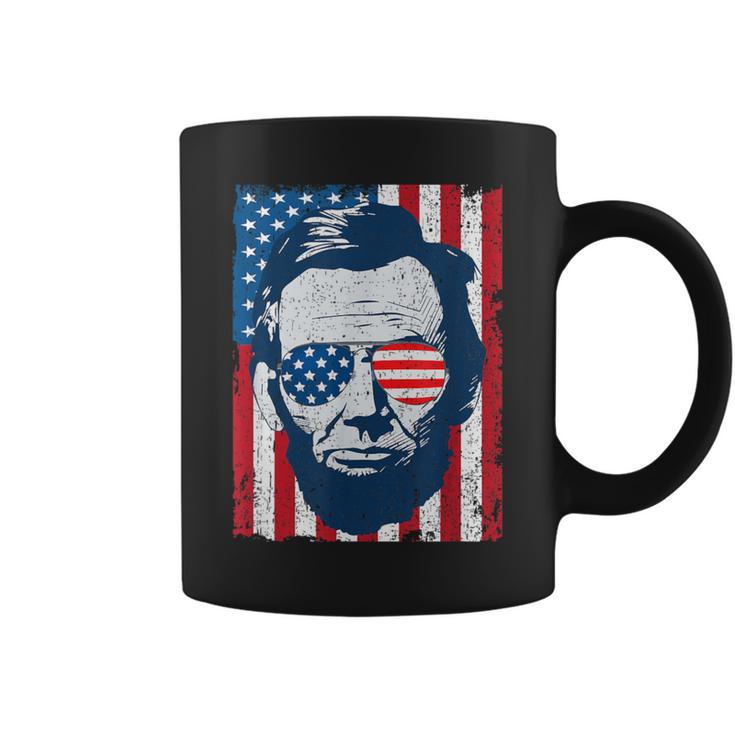 Abe Lincoln Beard Sunglasses & American Flag 4Th Of July Coffee Mug