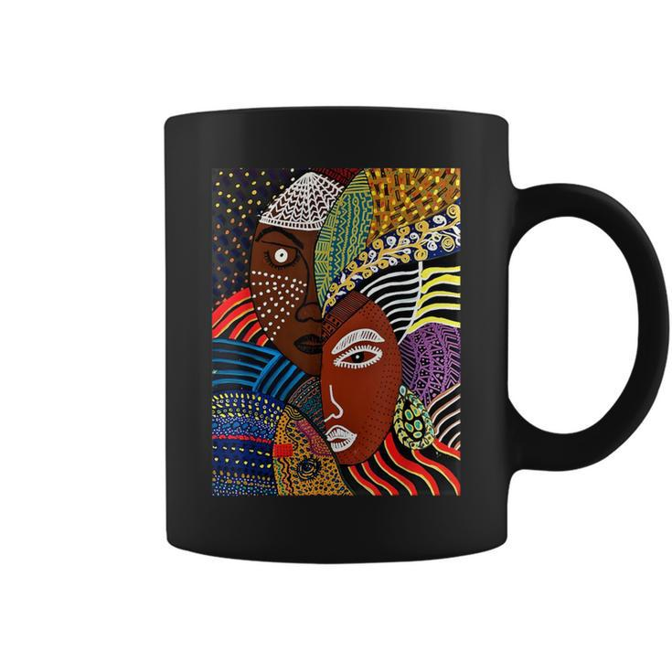 Abstract Brown Skin African American Tribal Mask Black Coffee Mug