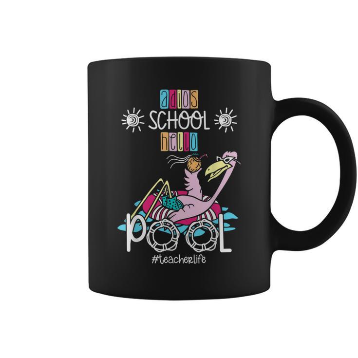 Adios School Hello Pool Flamingo Teacher Student Coffee Mug