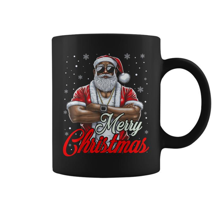 African American Santa Christmas Pajama Cool Black Coffee Mug
