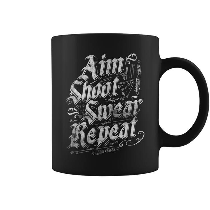 Aim Shoot Swear Repeat Archery Archer Vintage Retro Coffee Mug