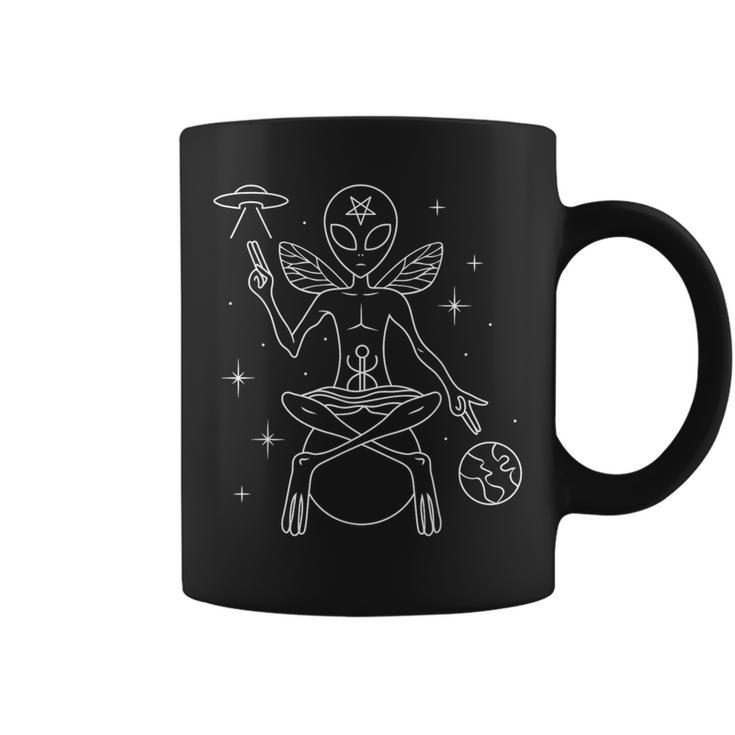 Alien Outer Space Man Satanic Baphomet With Pentagram & Ufo Coffee Mug