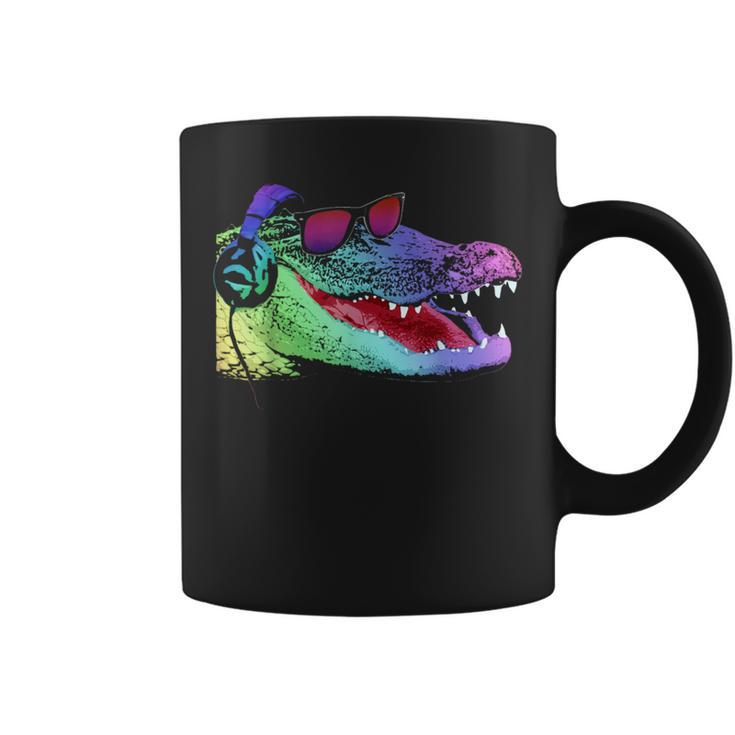 Alligator With Headphones And Sunglasses Coffee Mug