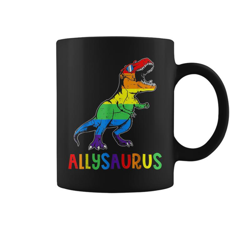 Allysaurus Lgbt Dinosaur Rainbow Flag Ally Lgbt Pride Coffee Mug