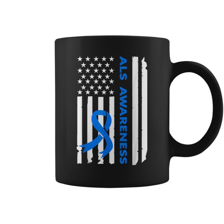 Als Awareness Blue Ribbon American Flag Coffee Mug