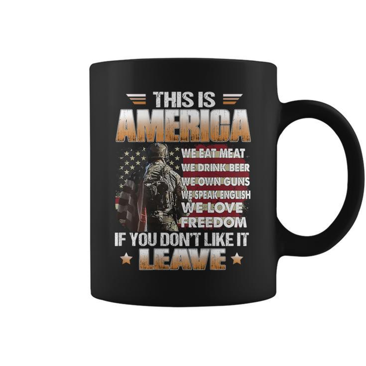 This Is America We Eat Meat We Drink Beer On Back Coffee Mug