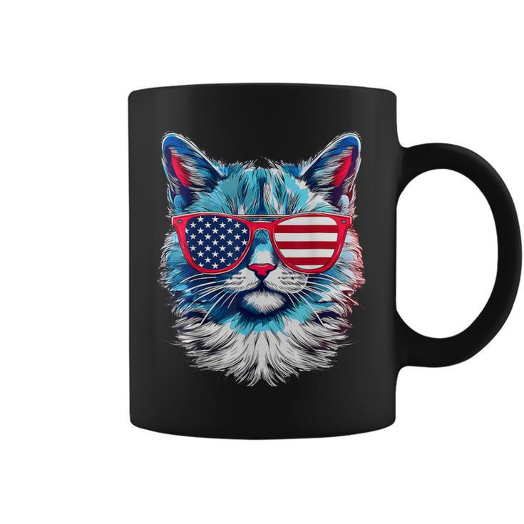 American Cat Sunglasses Usa Flag 4Th Of July Memorial Day Coffee Mug