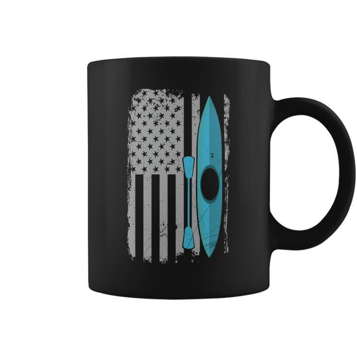 American Flag Kayak Distressed Patriotic Kayaker Coffee Mug