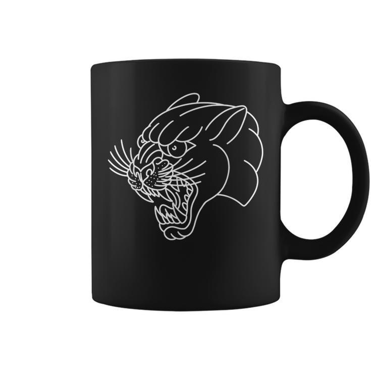 American Traditional Panther Head Outline Tattoo Coffee Mug