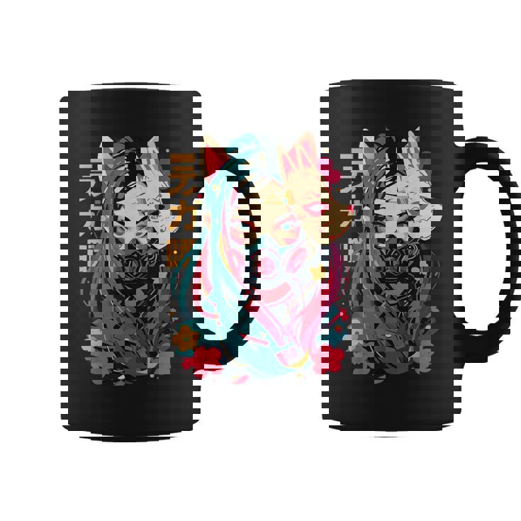 Anime Manga Cyberpunk Aesthetic Techwear Harajuku Kitsune Taza de café