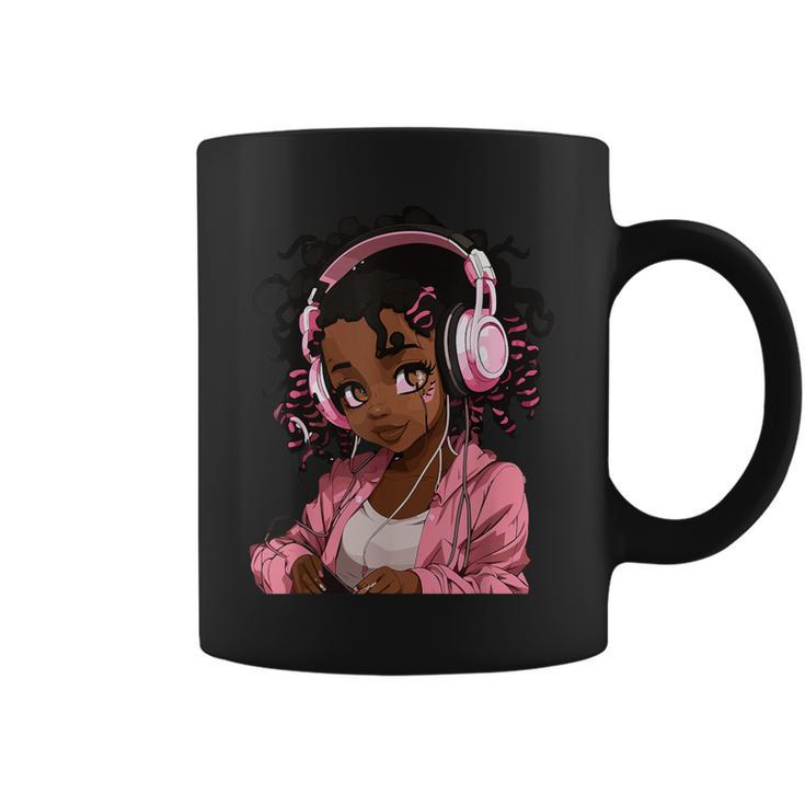 Anime And Music Black Girl Anime Merch Afro African American Coffee Mug