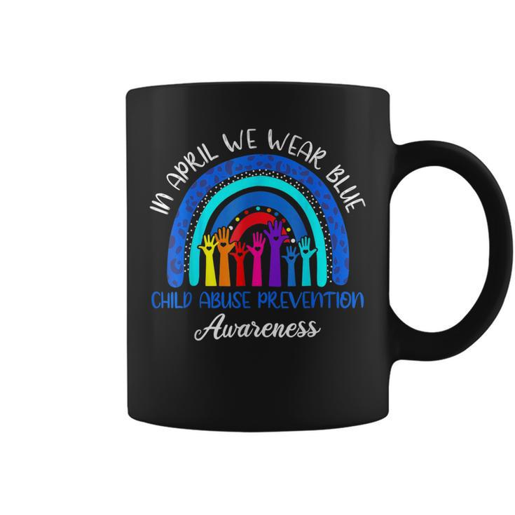 In April We Wear Blue Child Abuse Awareness Rainbow Coffee Mug
