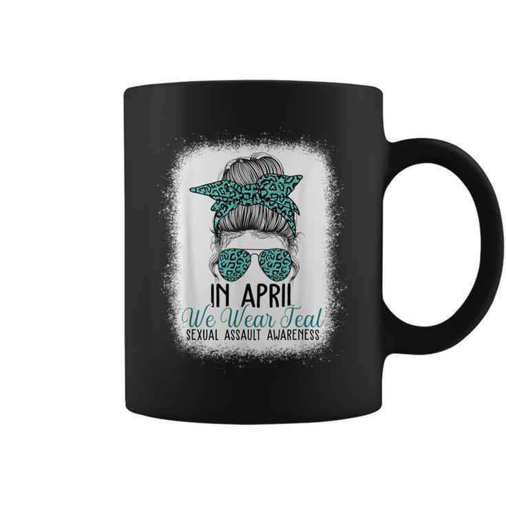 In April We Wear Teal Sexual Assault Awareness Messy Bun Coffee Mug