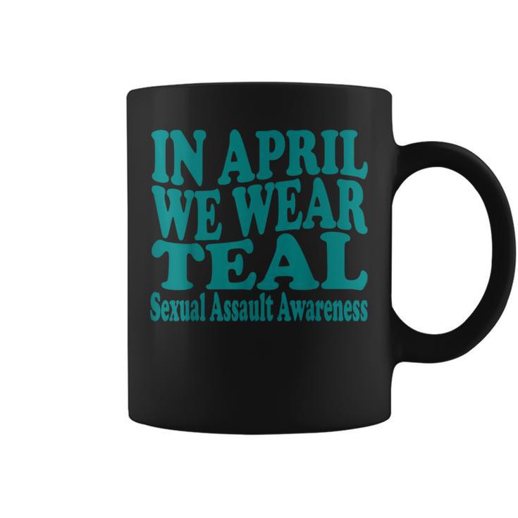 In April We Wear Teal Sexual Assault Awareness Month Groovy Coffee Mug