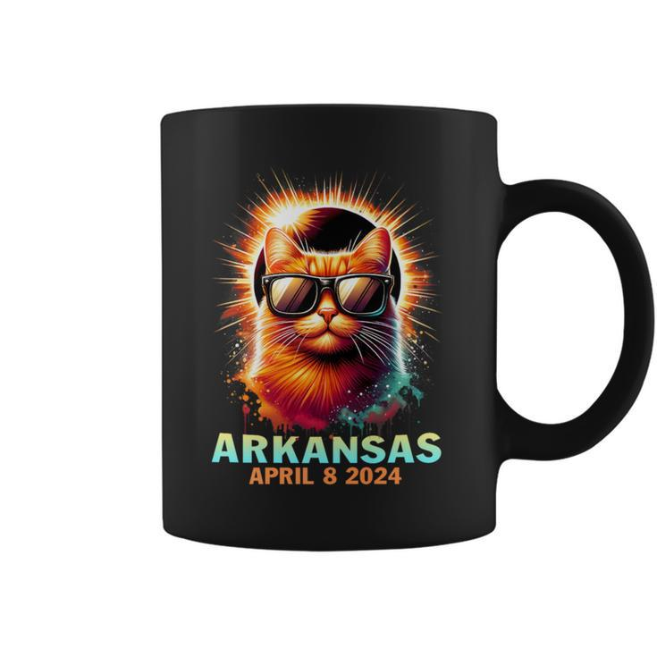 Arkansas Total Solar Eclipse 2024 Cat Wearing Glasses Coffee Mug