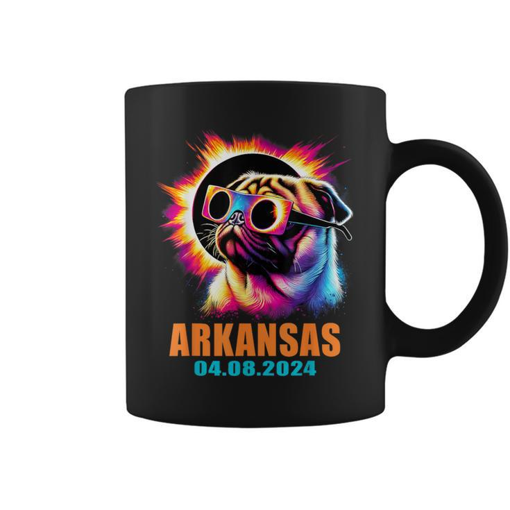 Arkansas Total Solar Eclipse 2024 Pug Dog With Glasses Coffee Mug