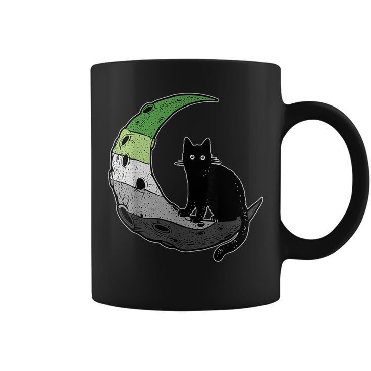 Aromantic Moon Space Cat Aro Pride Flag Lgbt Subtle Asexual Coffee Mug