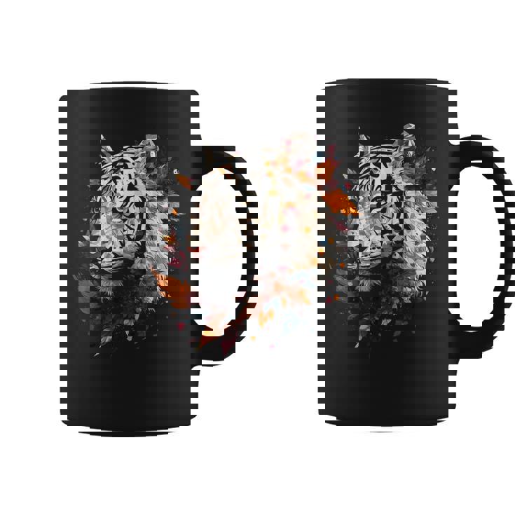 Arte De Tigre Otoño Hojas Zoo Animal Tigre Taza de café