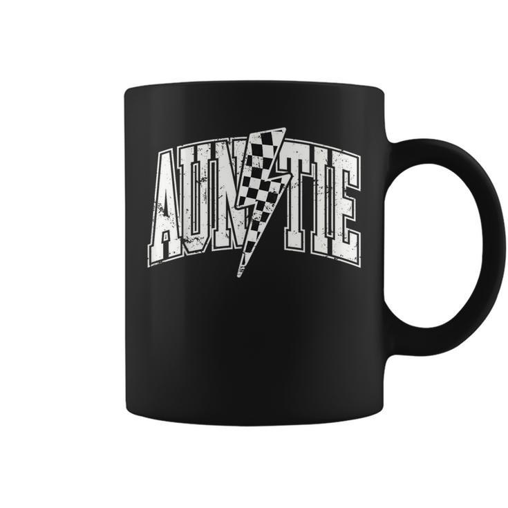 Auntie Hosting Race Car Pit Crew Checkered Birthday Party Coffee Mug