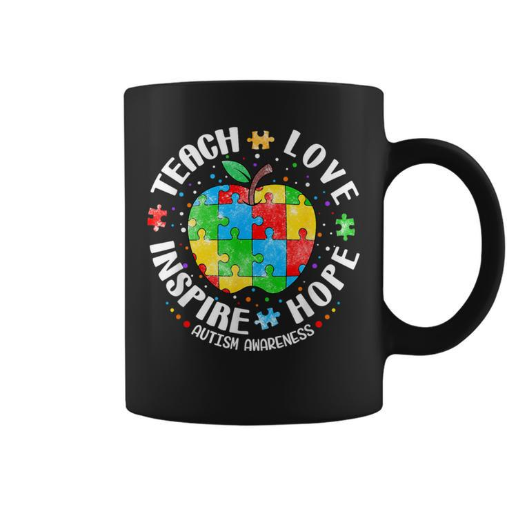 Autism Awareness Teacher Apple Teach Hope Love Inspire Coffee Mug