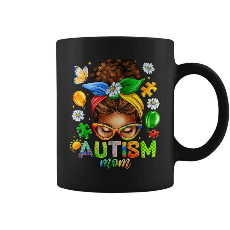 Autism Mom Afro Messy Bun Black Mom Life Coffee Mug