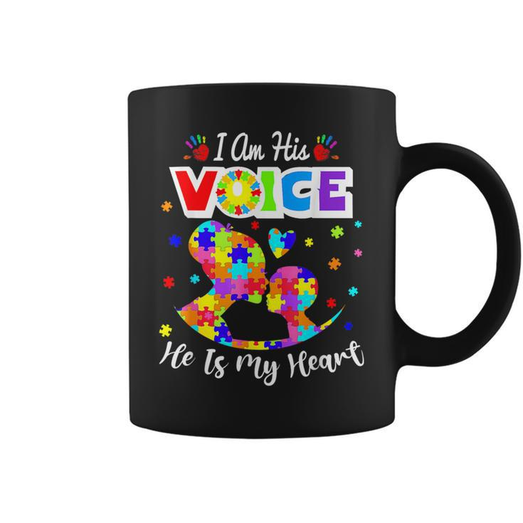 Autism Mom Im His Voice He Is My Heart Autism Awareness Coffee Mug