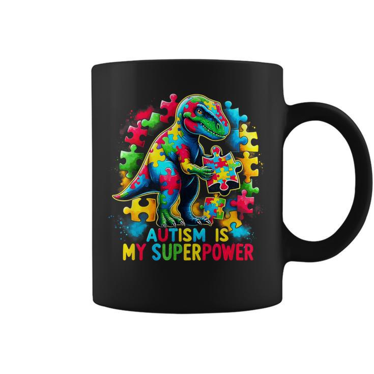 Autism Is My Superpower Autism Kid Colorful Puzzle Dinosaur Coffee Mug