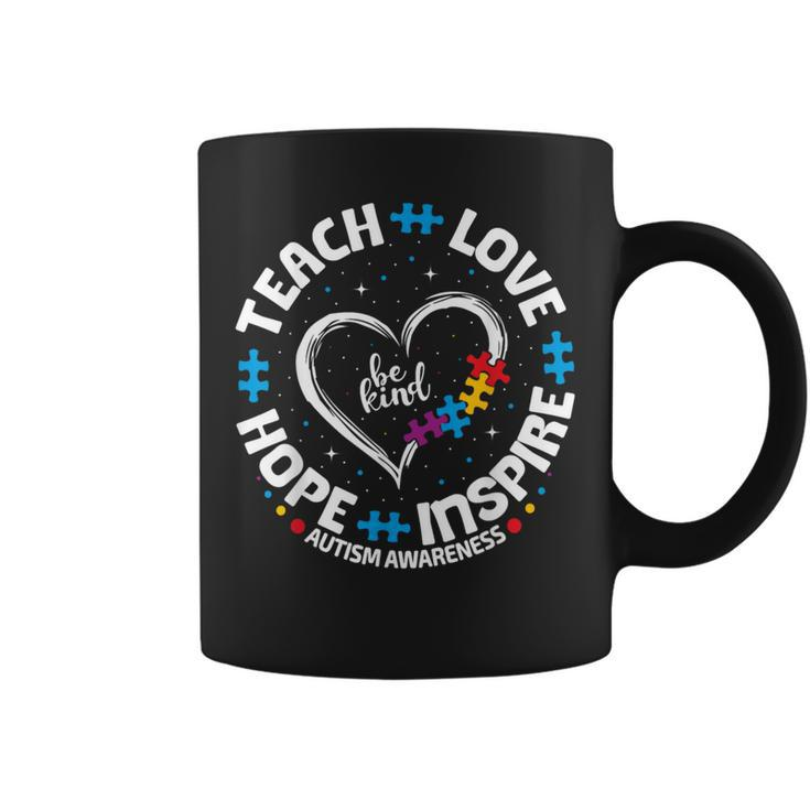 Autism Teach Love Inspire Hope Teacher Blue Autism Awareness Coffee Mug