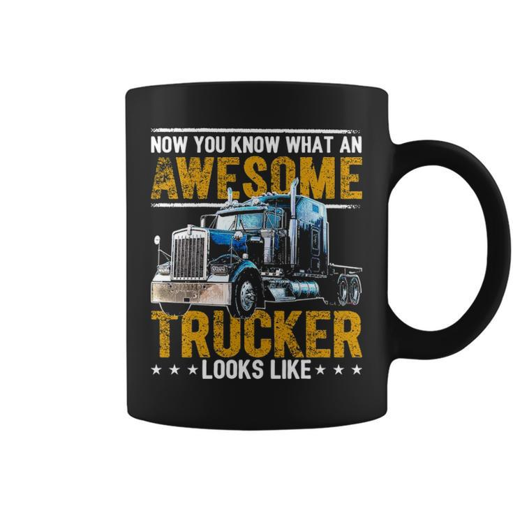 Awesome Trucker American Flag Truck Driver Trucker Hat Coffee Mug