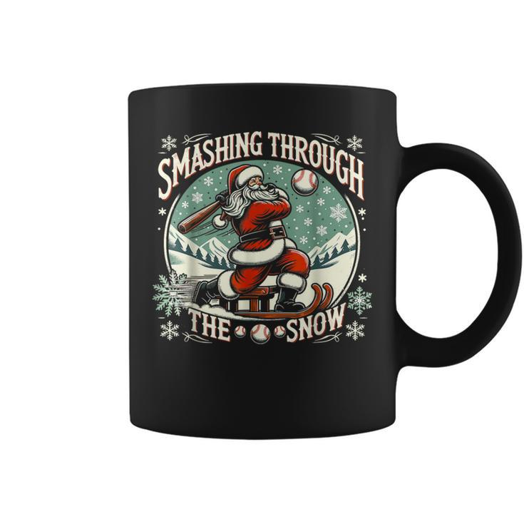 Baseball Player Christmas Santa Smashing Through The Snow Coffee Mug
