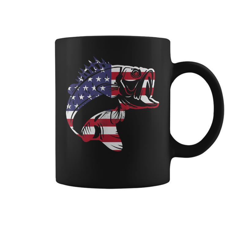 Bass Fishing Usa American Flag 4Th Of July Fisherman Coffee Mug