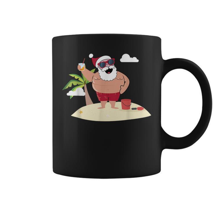 Beach Santa Tropical Christmas Palm Trees & Drinks Coffee Mug