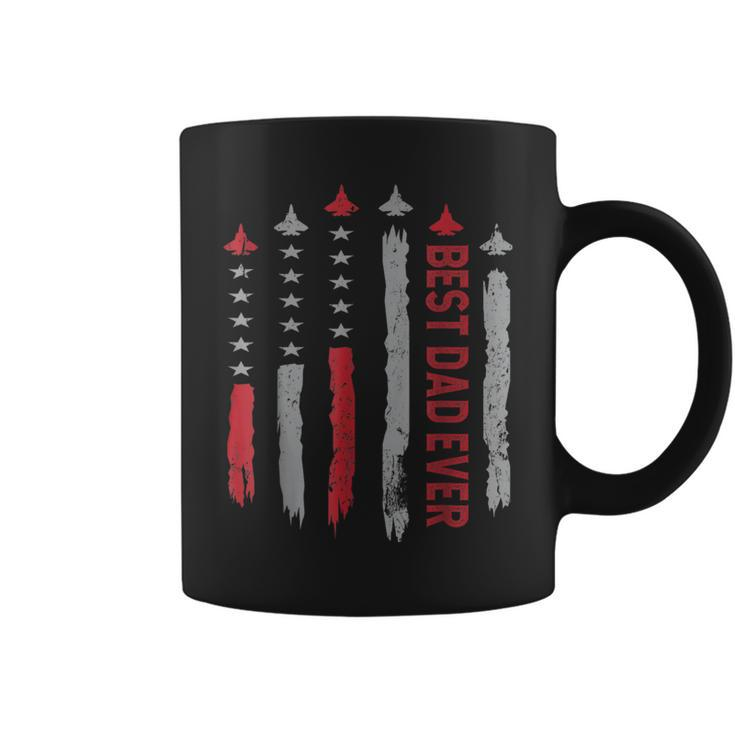 Best Dad Ever Us American Flag Fighter Jet Fathers Day Dad Coffee Mug