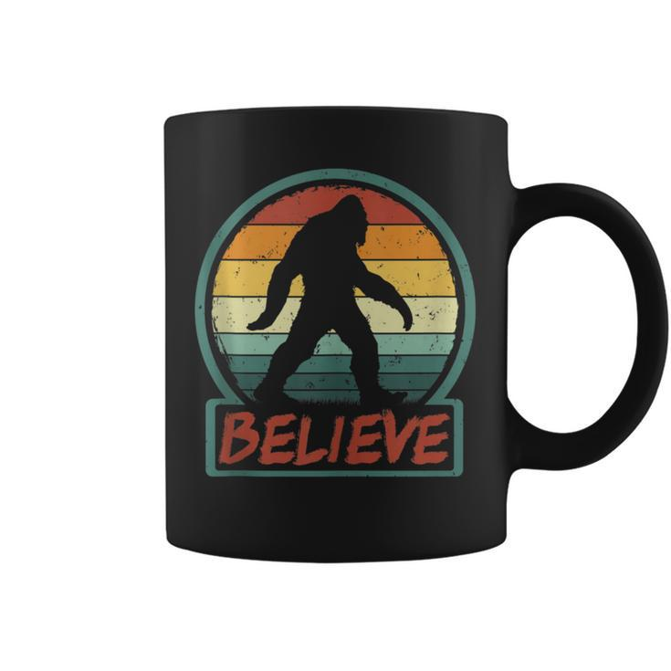 Bigfoot Believe Retro Sasquatch Cryptid Sunset Silhouette Coffee Mug