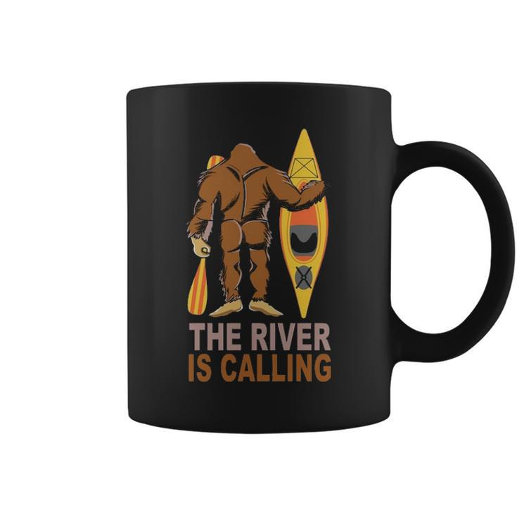 Bigfoot Kayak The River Is Calling Sasquatch Camping Canoe Coffee Mug