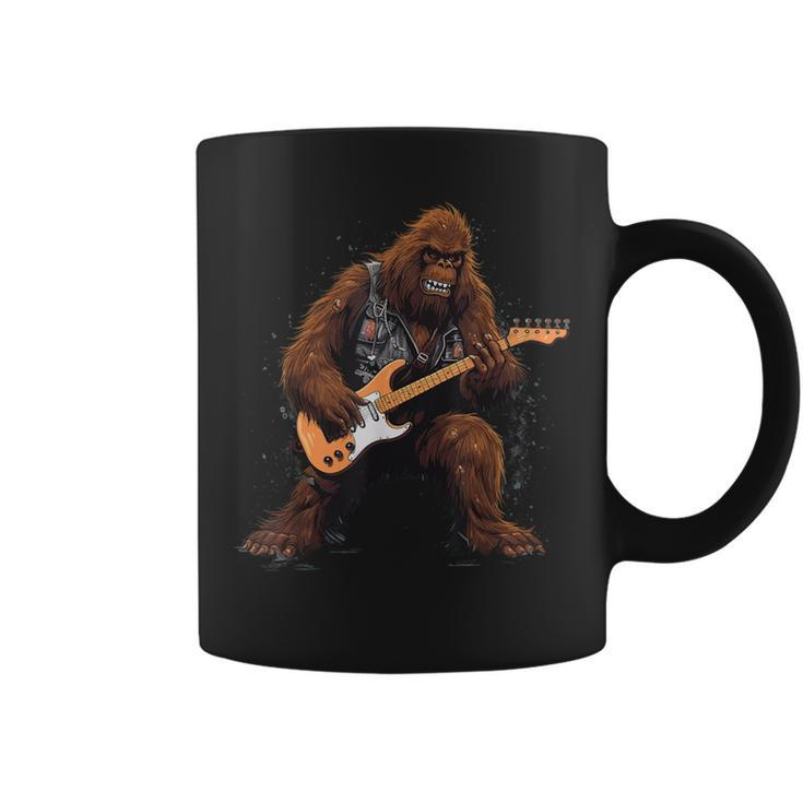 Bigfoot Playing Electric Guitar Rock Music Band Sasquatch Coffee Mug