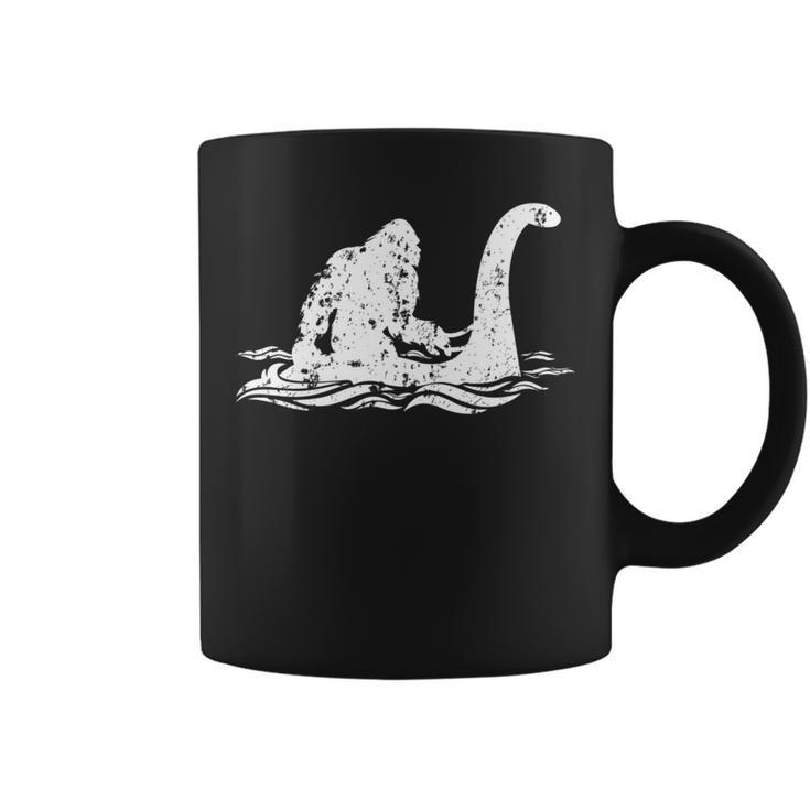 Bigfoot Riding On Nessie Lochness Monster Nessie Yeti Hunter Coffee Mug
